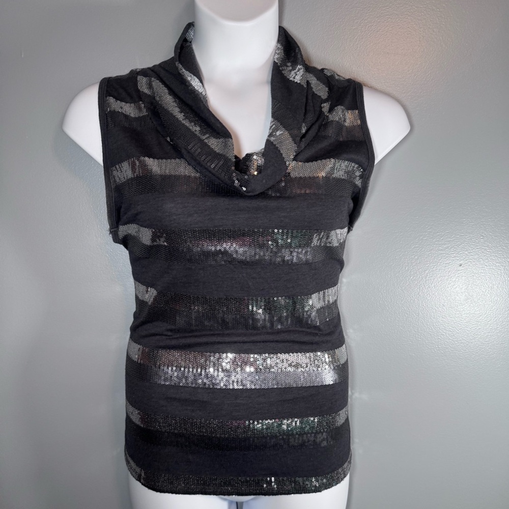 Roz & Ali Sequin Stripe Cowl-Neck Sleeveless Top XL - Picture 2 of 11